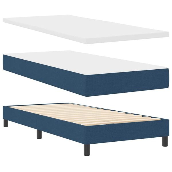 vidaXL Boxspringbett mit Matratze mit Kopfteil Blau 200 x 90 cm Stoff