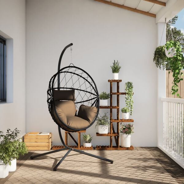 vidaXL Hängesessel Ei-Design mit Ständer Taupe Rattan und Stahl