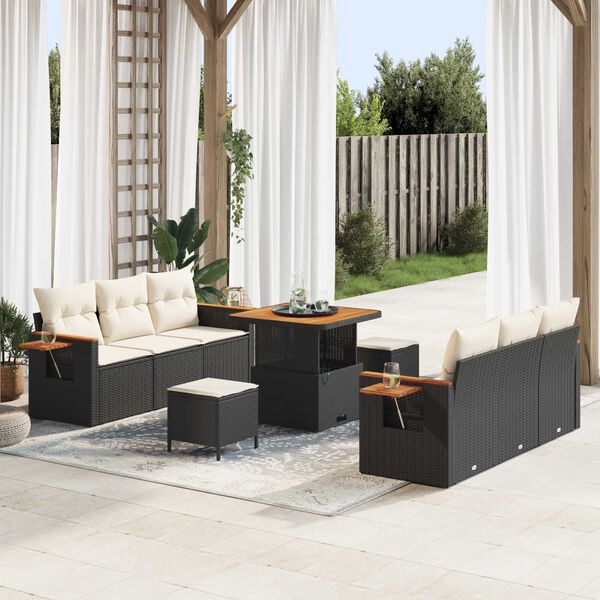 vidaXL Gartensofa-set mit Kissen 11 pcs Schwarz und Creme Poly-Rattan