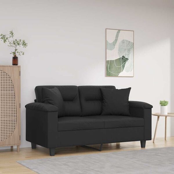 vidaXL 2-Sitzer-Sofa mit Kissen Schwarz 120 cm Kunstleder