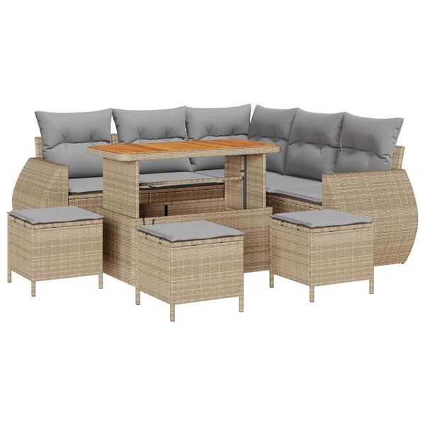 vidaXL Gartensofa-set mit Kissen 9 pcs Beige und Hellgrau Poly-Rattan