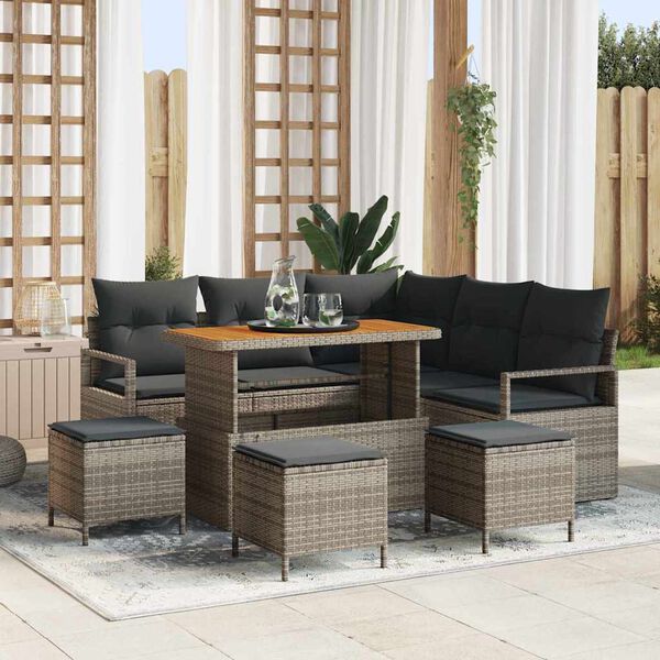 vidaXL Garten-Sofa-Set mit Kissen mit Speicher mit Kissen 9 pcs Grau
