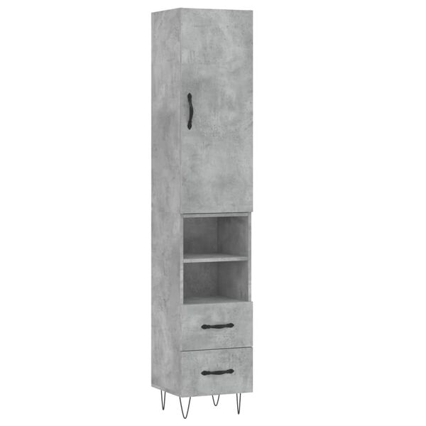 vidaXL Highboard Betongrau 34,5x34x180 cm Holzwerkstoff