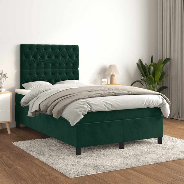 vidaXL Boxspringbett mit Matratze Dunkelgr&uuml;n 120x190 cm Samt