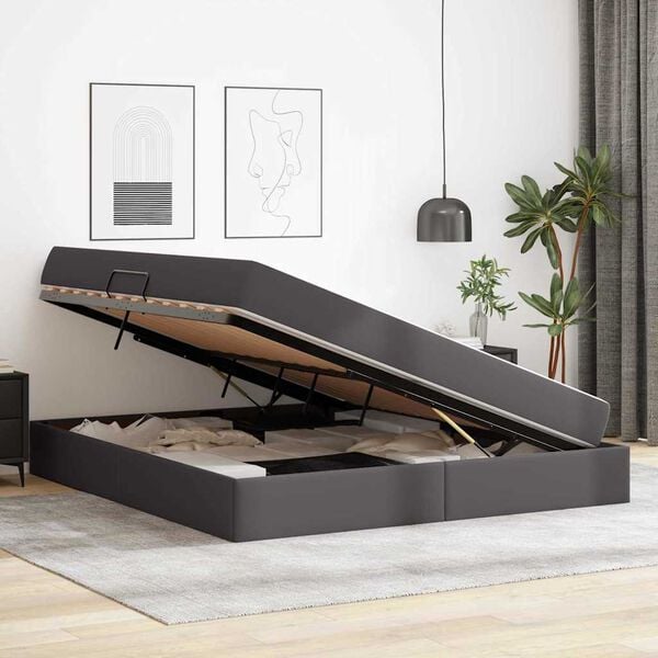 vidaXL Aufbewahrungsbett mit Matratze mit Matratze 2 pcs Grau Leder