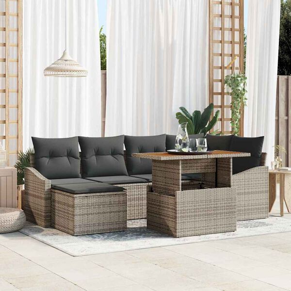 vidaXL Garten-Sofa-Set mit Speicher 7 pcs Grau Poly Rattan
