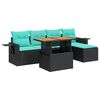 vidaXL 6-tlg. Garten-Sofagarnitur mit Kissen Schwarz Poly Rattan