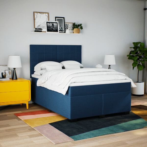 vidaXL Boxspringbett mit Matratze Blau 140x190 cm Stoff