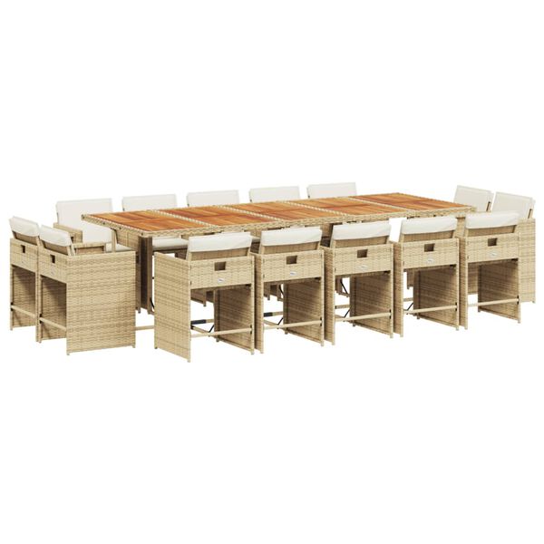 vidaXL 15-tlg. Garten-Essgruppe mit Kissen Beige Poly Rattan