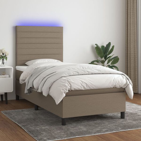 vidaXL Boxspringbett mit Matratze & LED Taupe 90x200 cm Stoff