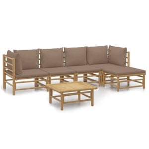 vidaXL 6-tlg. Garten-Lounge-Set mit Kissen Taupe Bambus