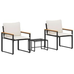vidaXL M&ouml;belsets mit Kissen 3 pcs Schwarz und Cremewei&szlig; Rattan
