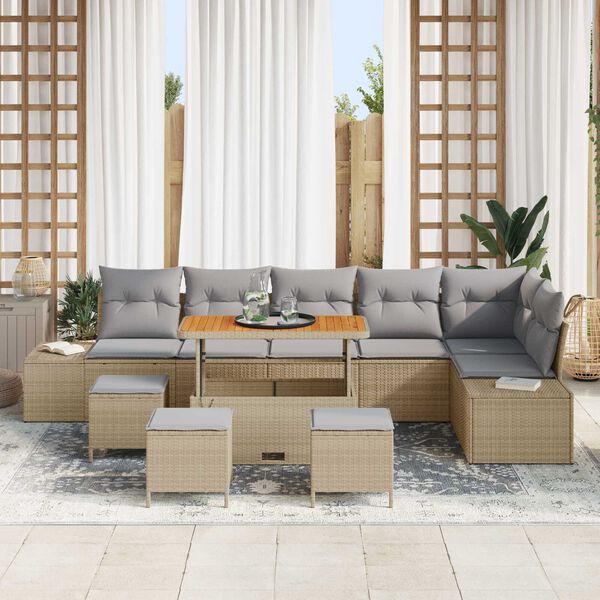 vidaXL Gartensofa-set mit Kissen 10 pcs Beige Poly-Rattan