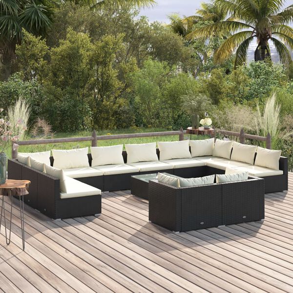 vidaXL 13-tlg. Garten-Lounge-Set mit Kissen Schwarz Poly Rattan