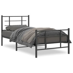vidaXL Bettgestell mit Kopf- und Fu&szlig;teil Metall Schwarz 90x200 cm