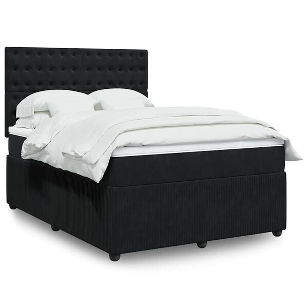 vidaXL Boxspringbett mit Matratze Schwarz 140x190 cm Samt