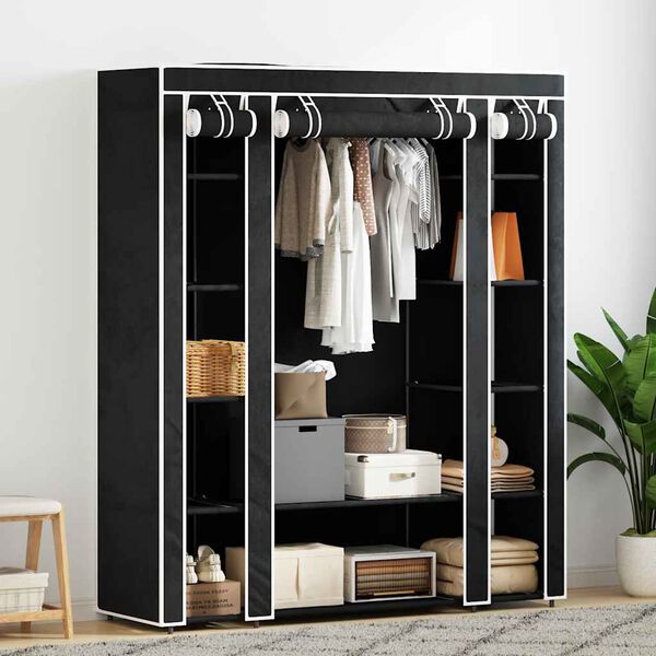 vidaXL Stoffschrank mit F&auml;chern Kleiderstangen 45&times;150&times;176 cm Schwarz