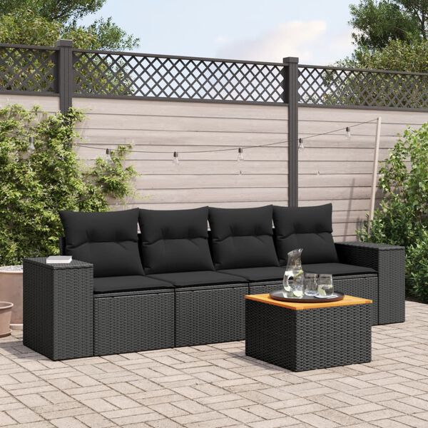 vidaXL 5-tlg. Garten-Sofagarnitur mit Kissen Schwarz Poly Rattan
