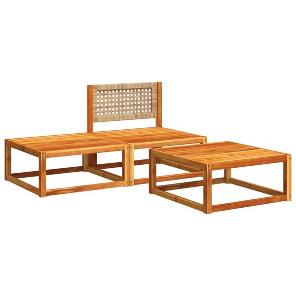 vidaXL 3-tlg. Gartensofa-Set mit Kissen Holz Akazie & Rattan