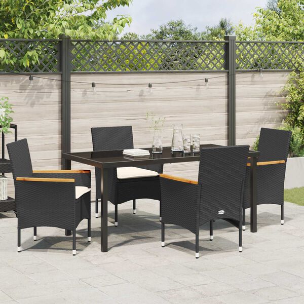 vidaXL Garten Essgruppe mit Kissen 5 pcs Schwarz Poly-Rattan