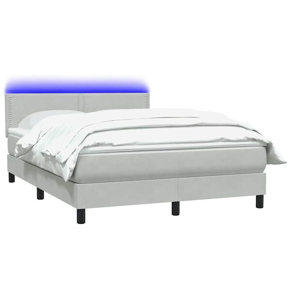 vidaXL Boxspringbett mit Matratze & LED Hellgrau 140x220 cm Samt