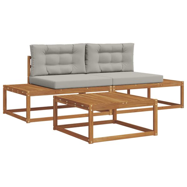 vidaXL Outdoor-Sofagarnitur mit Kissen 3 St&uuml;ck Nat&uuml;rlich und Hellgrau