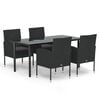 vidaXL 5-tlg. Garten-Essgruppe mit Kissen Schwarz Poly Rattan