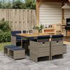 vidaXL 9-teiliges Garten-Ess-Set mit Kissen, grau, Polyrattan