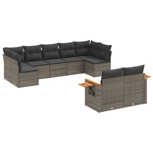 vidaXL 9-tlg. Garten-Sofagarnitur mit Kissen Grau Poly Rattan
