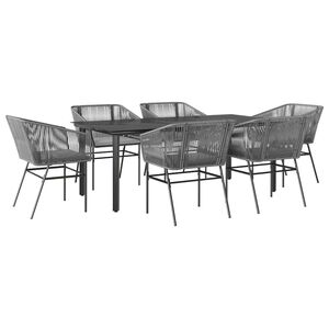 vidaXL 7-tlg. Garten-Essgruppe mit Kissen Grau Poly Rattan Glas