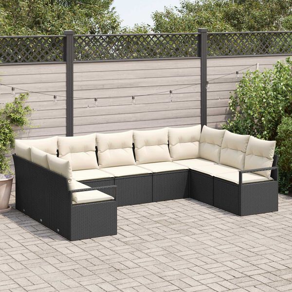 vidaXL Gartensofa-set mit Kissen 9 pcs Schwarz und Wei&szlig; Poly-Rattan