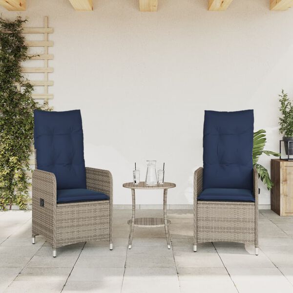 vidaXL Gartenst&uuml;hle Verstellbar 2 Stk. mit Kissen Grau Poly Rattan