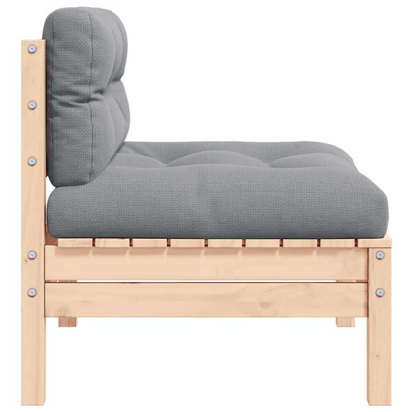 vidaXL Garten-Mittelsofa mit Grauen Kissen Massivholz Kiefer