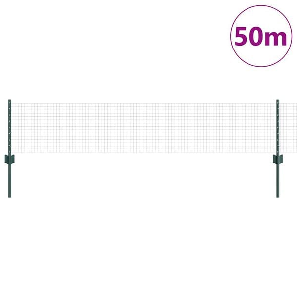 vidaXL Zaun mit Pfosten Gr&uuml;n 0,4 x 50 m Stahl und PVC