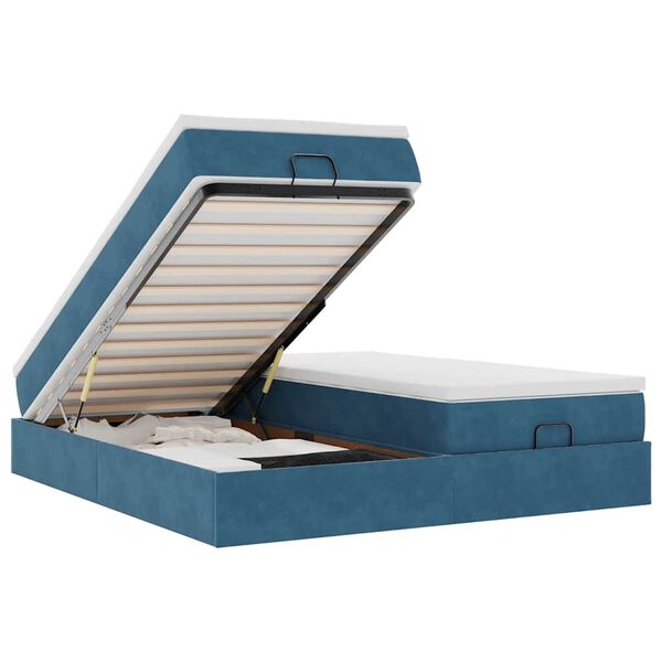 vidaXL Ottoman-Bett mit Matratzen Dunkelblau 200x200 cm Samt