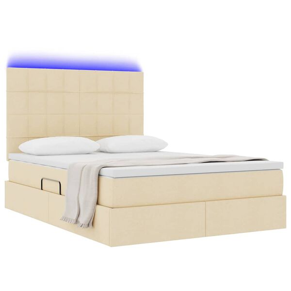 vidaXL Bett mit Stauraum und LED mit LED Creme 140 x 200 cm Polyester