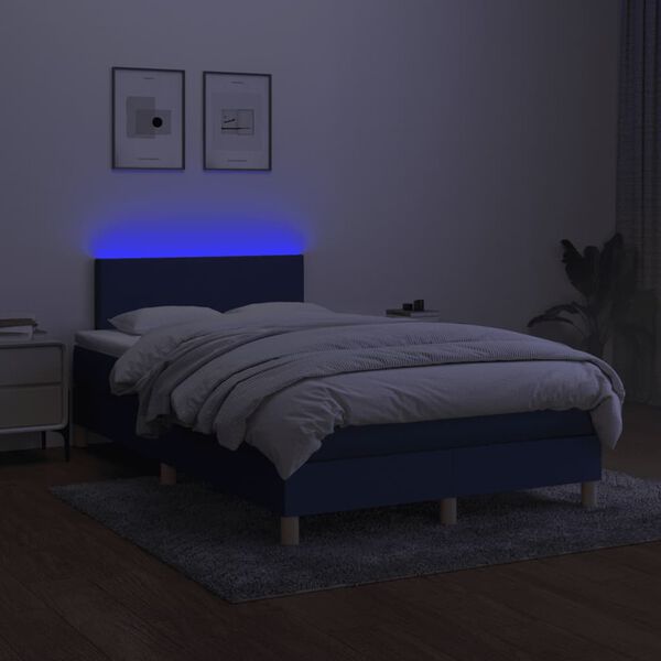 vidaXL Boxspringbett mit Matratze & LED Blau 120x190 cm Stoff