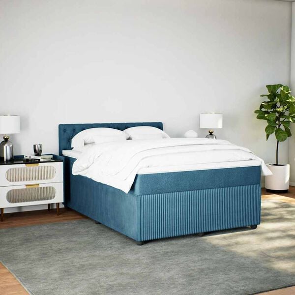 vidaXL Boxspringbett mit Matratze Blau 160x200 cm Samt