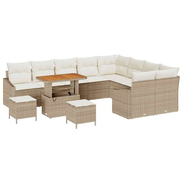 vidaXL Gartensofa-set mit Kissen 12 pcs Beige Poly-Rattan