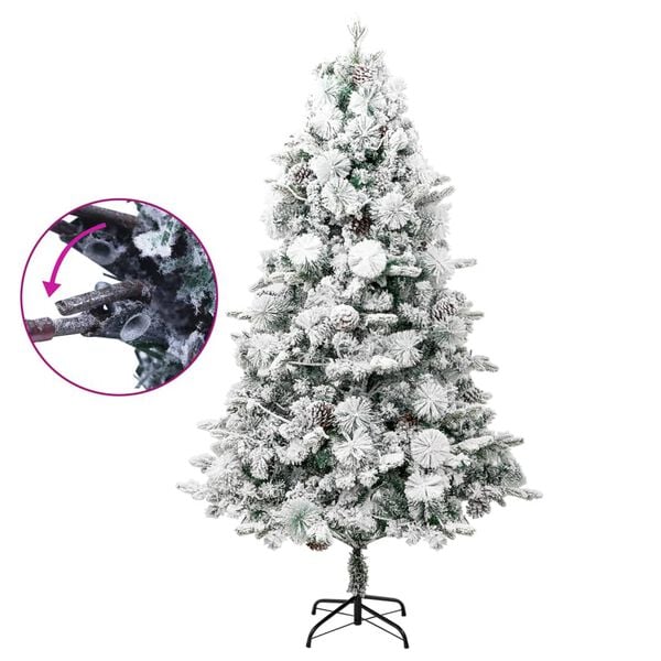 vidaXL Weihnachtsbaum mit Beleuchtung Schnee und Zapfen 195 cm PVC&PE