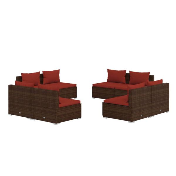 vidaXL 8-tlg. Garten-Lounge-Set mit Kissen Poly Rattan Braun