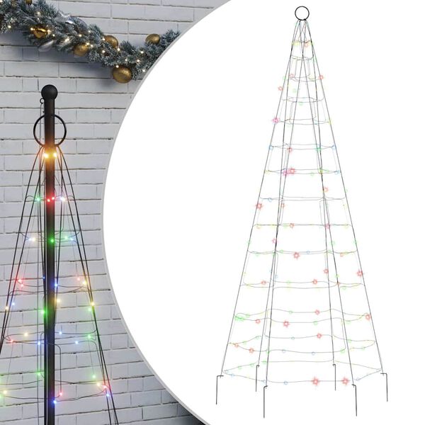 vidaXL LED-Weihnachtsbaum f&uuml;r Fahnenmast 200 LEDs Mehrfarbig 180 cm