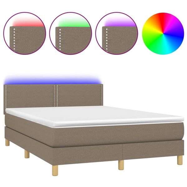 vidaXL Boxspringbett mit Matratze & LED Taupe 140x200 cm Stoff