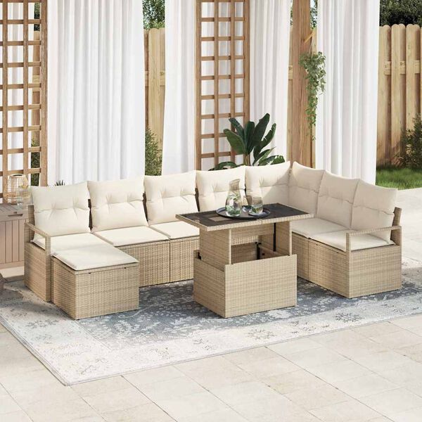 vidaXL Garten-Sofa-Set mit Speicher 9 pcs Beige Poly Rattan