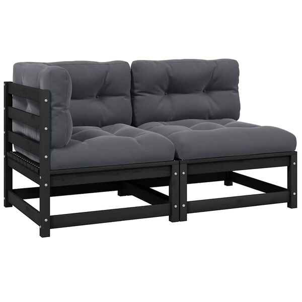 vidaXL 2-tlg. Garten-Lounge-Set mit Kissen Schwarz Kiefer Massivholz