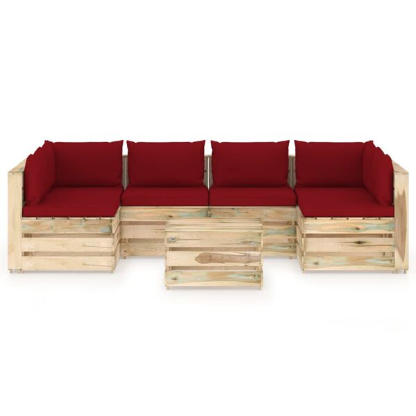 vidaXL 7-tlg. Garten-Lounge-Set mit Kissen Gr&uuml;n Impr&auml;gniertes Holz