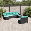 vidaXL 9-teiliges Gartensofa-Set mit Kissen, schwarzes Polyrattan