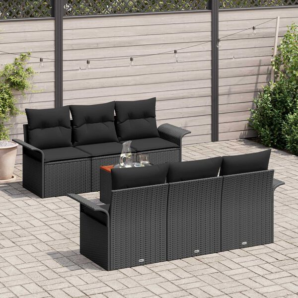 vidaXL Gartensofa-set mit Kissen 7 pcs Schwarz Poly-Rattan