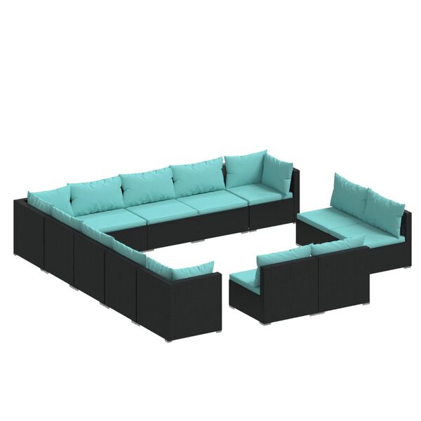 vidaXL 13-tlg. Garten-Lounge-Set mit Kissen Schwarz Poly Rattan