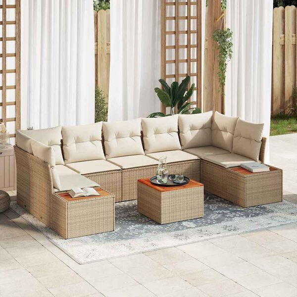 vidaXL Garten-Sofa-Set mit Kissen mit Speicher 8 pcs Beige Poly Rattan
